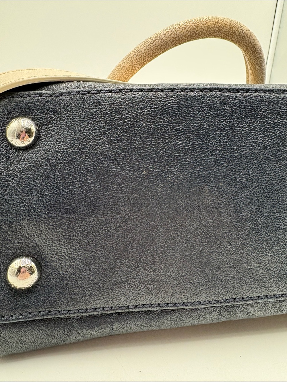 Michael Kors Navy Blue & Beige Leather Shoulder Satchel Handbag Purse - Picture 7 of 15